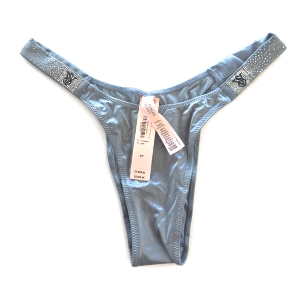 NWT Victoria's Secret Grey Brazilian with Rhinestone BLING Accents Size S